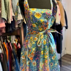 Show Me Your MuMu Floral Blue and Orange Midi Dress